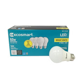 EcoSmart 60W-equivalent A19 bulb with bright white light for versatile rooms and energy savings.