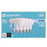 EcoSmart BR30 daylight dimmable bulb six-pack, front view in a living lamp.