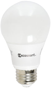 EcoSmart daylight A19 LED bulb, front view, delivering bright 5000K light for living spaces.