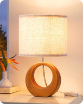 EDISHINE 13.4-inch table lamp with wood base, stable bedside lighting