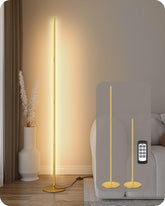 EDISHINE LED corner floor lamp gold, front view, ideal for living rooms.