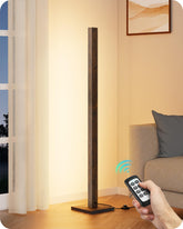 EDISHINE wooden LED corner lamp with remote for customizable ambient lighting in any room.