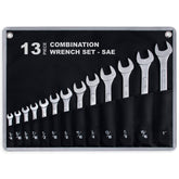 EFFICERE 13-piece SAE wrench set in rollup pouch keeps tools organized in the workshop.