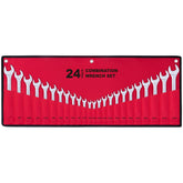 EFFICERE 24-piece wrench set with roll-up pouch for easy transport and organization.