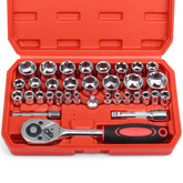 Egofine 34-piece 3/8 drive socket set with case for auto repairs.