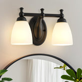 EJIAXIN 2-lights vanity light with black shade frames your mirror for brighter mornings.