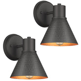 EJIAXIN 2-pack hammered shade wall sconces illuminate front porch with warm gold interior.