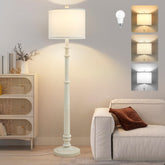 EJIAXIN 60-inch resin farmhouse floor lamp with almond white finish for living rooms.