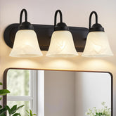 EJIAXIN three-light over-mirror bathroom light with black finish for balanced vanity illumination.
