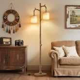 EJIAXIN rustic floor lamp with tree-trunk base enhances cozy living spaces.