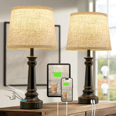 EJIAXIN Touch Lamps on nightstand with black finish and two bulbs included.