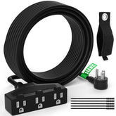 Elecan outdoor extension cord with three outlets in use powers multiple devices outdoors.