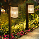 ELECLINK solar pathway light with stripe shade adds elegant curb appeal