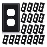 ELEGRP glossy black duplex outlet cover front view for a durable, easy-clean wall plate