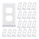 ELEGRP duplex receptacle cover in glossy white demonstrates durable polycarbonate construction.