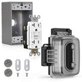 ELEGRP outdoor GFCI outlet in-use box kit for safe outdoor power access.