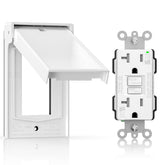 ELEGRP outdoor GFCI outlet with cover showing weather protection and secure connection.