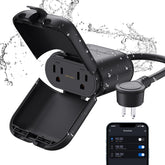 ELEGRP PQR22 outdoor dimmer plug with dual sockets for controlled patio lighting.