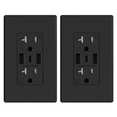 ELEGRP USB-C wall outlets 3-port-20a, matte black, ideal for family charging at home.