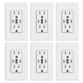ELEGRP USB outlets 30W 3-port matte white pack6 with wall plate for easy installation.