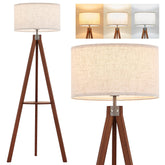 ELYONA mid-century floor lamp shows natural wood grain for rustic warmth.