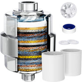 EMBATHER 20-stage media assembly shows staged filtration for cleaner shower water.