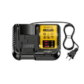 Enerblitz DCB112 charger front view illustrating quick charging capability for multiple Dewalt batteries