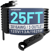 Energeaster 25 ft outdoor extension cord with three outlets for versatile yard power.