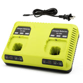 Energup 2Port P117 charger front view for Ryobi 18V batteries, ready for use