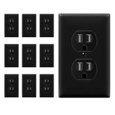 ENERLITES duplex outlet front view shows a sleek black finish for safe, modern homes