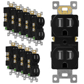 Enerlites duplex receptacle front view in black, ideal for modern homes.