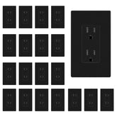 Enerlites matte black decorator receptacle front view, modern and fingerprint-resistant.