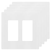 Enerlites screwless two-gang wall plate in white with glossy finish for clean outlets.