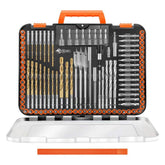 ENERTWIST 112-piece drill bit set in a transparent case for organized, on-the-go projects.