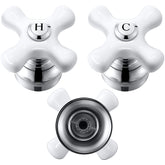 Enhon cross-arm handle set in chrome and white for Price Pfister showers; upgrade ready.
