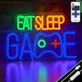 Enhon Game Neon Sign blue Eat Sleep Game glow in a vibrant gamer room