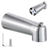 Enhon slip-on tub spout with diverter shown, easy installation and Moen compatibility.