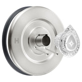 Enhon escutcheon in brushed nickel adds modern style and durability.