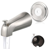 Enhon universal tub spout in use with brushed nickel finish adds modern bathroom style.