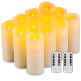 Enpornk flameless candles ivory pillar set on a bookshelf for safe ambience