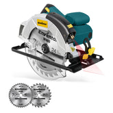 Enventor circular saw with laser guide for precise straight cuts in wood and laminate.