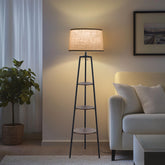 EOEYYOYB 3 tier shelf lamp in walnut offers storage and warm ambience.