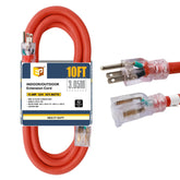 EP 10 ft lighted extension cord end with LED indicator for easy dark-area visibility.