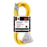 EP 25 ft 12 ga heavy-duty extension cord outdoors with yellow jacket.