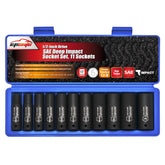 EPAuto SAE deep impact sockets set with 11 sizes for versatile repairs.