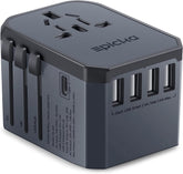 EPICKA TA-105 universal travel adapter front view, space gray, ideal for multi-device charging on trips.