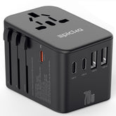 EPICKA universal travel adapter front view, compact and ideal for light packing.