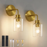 Epinl two-pack battery wall sconces emitting a soft warm glow for cozy spaces.