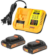 Epveyement 2-pack 20V battery DCB202 in use with Dewalt tools, reliable power on demand.