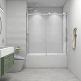EPXMKX soft-closing sliding shower door in action for quiet operation.